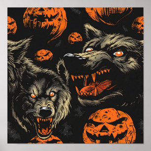Tiled Werewolf Pattern Poster