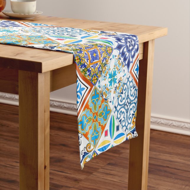Tiles,mosaic,azulejo,quilt,Portuguese,majolica  Kurzer Tischläufer (Beispiel)