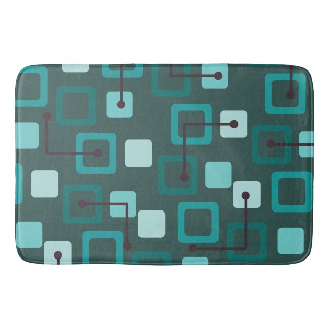 Tiles & Squares Aquamarin für die Mitte der 50er J Badematte (Vorderseite)