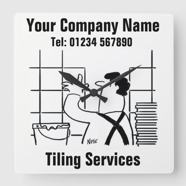 Tiling Services Cartoon Clock Quadratische Wanduhr (Vorderseite)