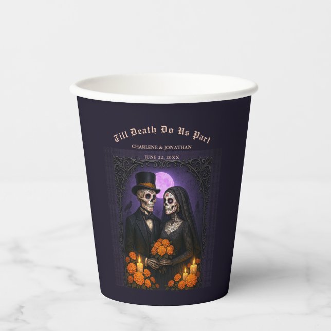 Till Death Do Us Part Sugar Skull Couple Wedding Pappbecher (Vorderseite)