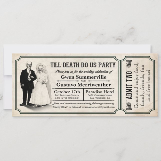 Till Death Do Us Party Mariage Ticket Invitations (Devant)