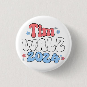 Tim Walz Retro Hippie Style Button