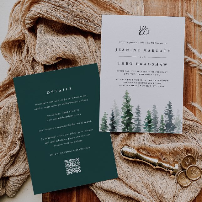 Timber Grove | Double-Sided Monogram Wedding Einladung (Von Creator hochgeladen)