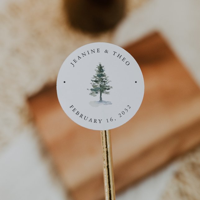 Timber Grove | Winter-Kiefernhochzeit Runder Aufkleber (Von Creator hochgeladen)