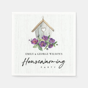 TIMBER VIOLET FLORAL BIRD HOUSE HOUSEWARMING PARTY SERVIETTE