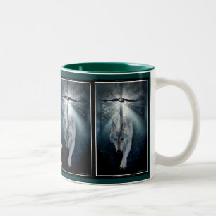 Timber Wolf & Bald Eagle Wildlife Art Zweifarbige Tasse