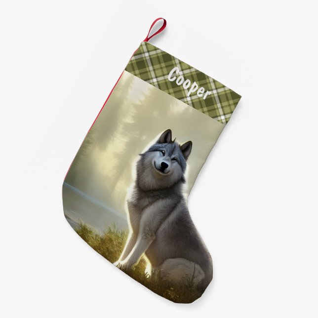Timber Wolf Wildlife Portrait Personalisiert Kleiner Weihnachtsstrumpf (Vorderansicht (hängend))