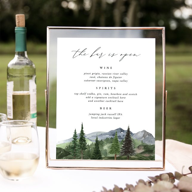 Timberline | Mountain Wedding Bar Menu Sign Poster (Von Creator hochgeladen)