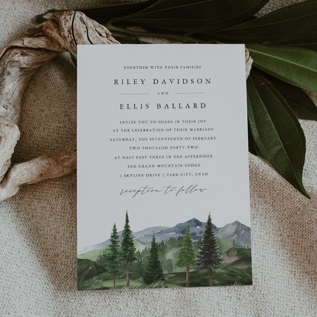 Timberline | Watercolor Forest & Mountain Wedding Einladung (Von Creator hochgeladen)