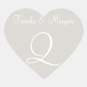 Timberwolf Anpassbare Monogramm-Hochzeit Herz-Aufkleber