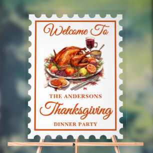 Timbre Retro Postage Thanksgiving Bienvenue