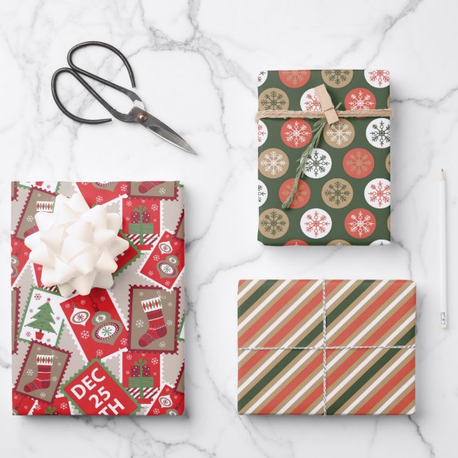Timbres de Noël Ornements Enveloppement Papier ens (Recto)