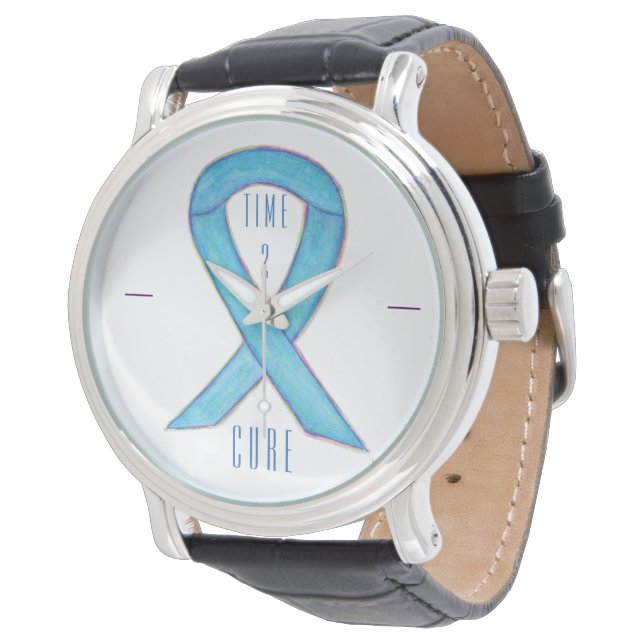 Time 2 Heilung Blue Awareness Ribbon Wrist Watch Armbanduhr (Schrägansicht)