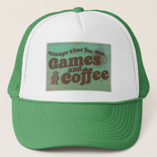 Time 4 Coffee and Games Fun Vintag Style Truckerkappe