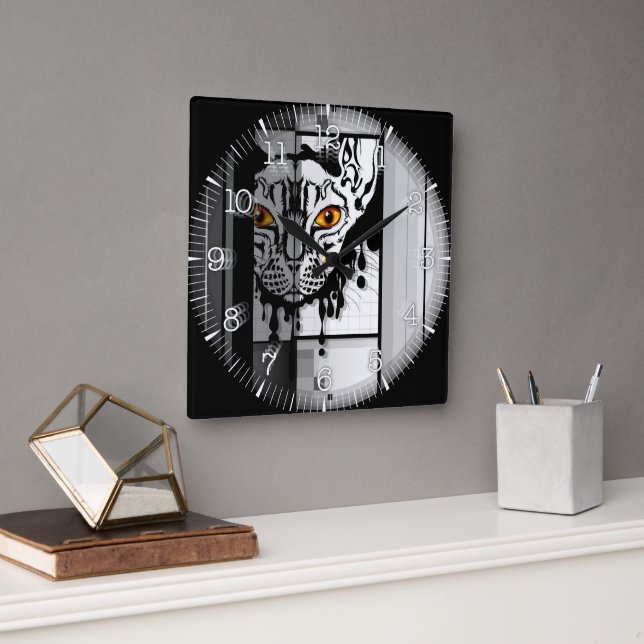 Time and illustrated art on your wall. quadratische wanduhr (Büro)