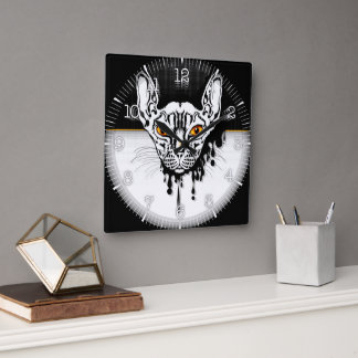 Time and illustrated art on your wall. quadratische wanduhr