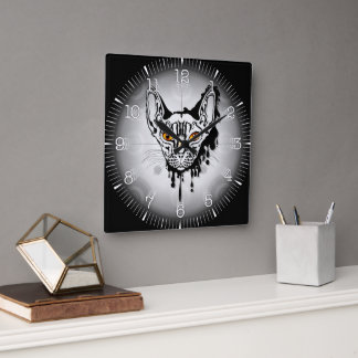Time and illustrated art on your wall. quadratische wanduhr