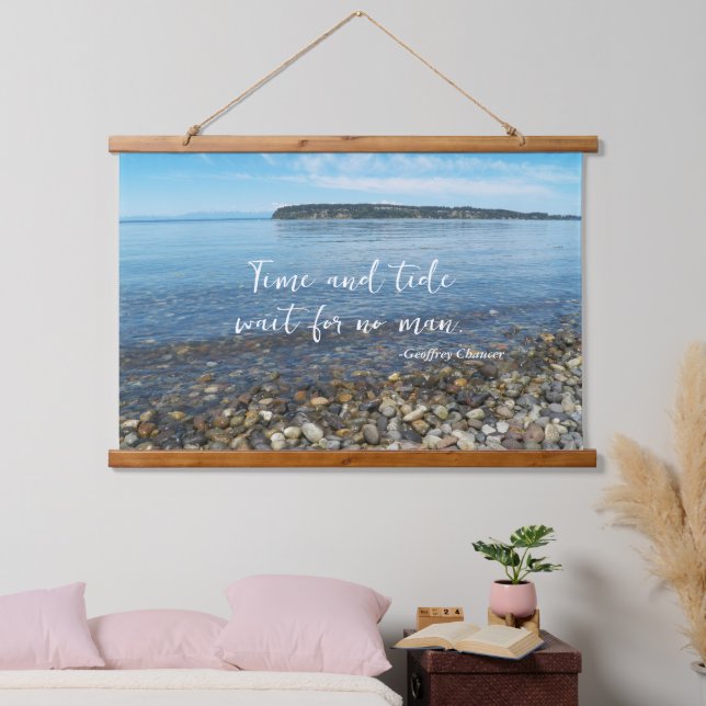 Time and Tide Geoffrey Chaucer Zitat Seascape Wandteppich Mit Holzrahmen (Schlafzimmer)