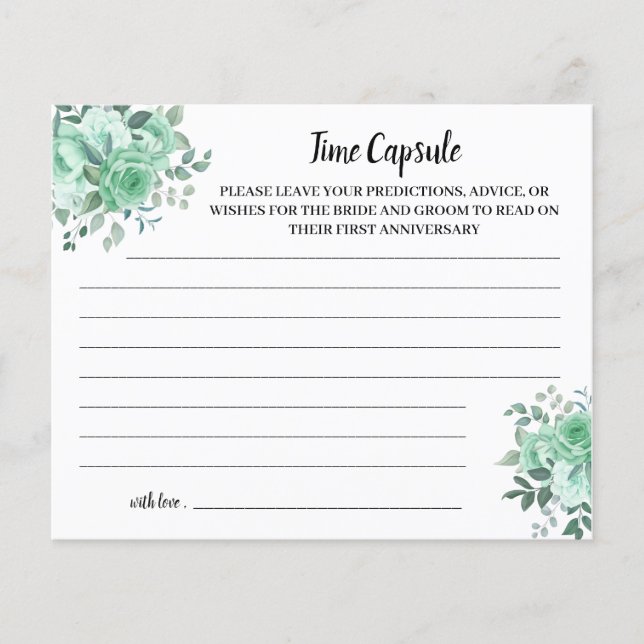 Time Capsul Advice Green Rose Brautparty Card Flyer (Vorne)