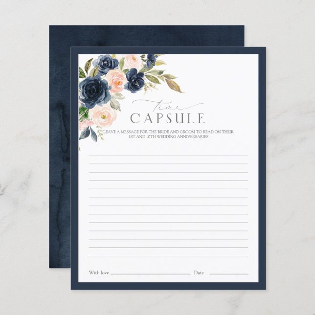 Time Capsule Navy Blue & Blush Floral Shower Game (Vorne/Hinten)