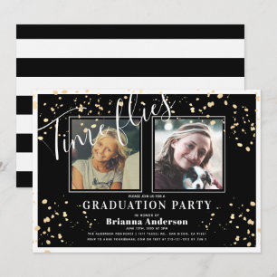Time Fliegt Black Stripe Gold Foto Abschluss Einladung