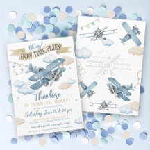 Time Fliegt Flugzeug Cool Blue Boy Geburtstagspart