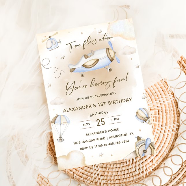 Time Fliegt Flugzeug erste Geburtstagspartei Einladung (Von Creator hochgeladen)