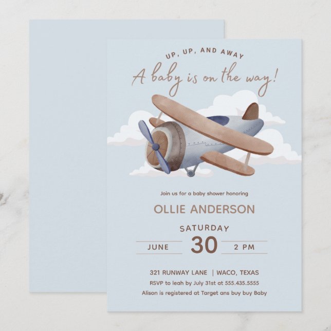 Time Flies Airplane Babydusche Einladung (Vorne/Hinten)