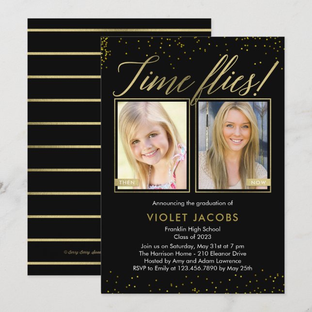 Time Flies EDITABLE COLOR Abschluss Einladung (Vorne/Hinten)