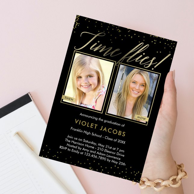 Time Flies EDITABLE COLOR Abschluss Einladung (Von Creator hochgeladen)