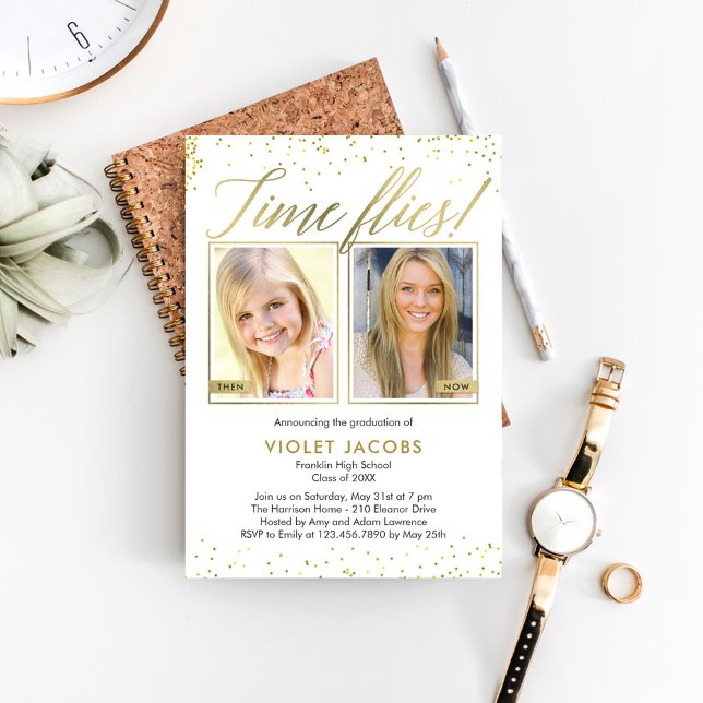 Time Flies EDITABLE COLOR Abschluss Einladung (Von Creator hochgeladen)