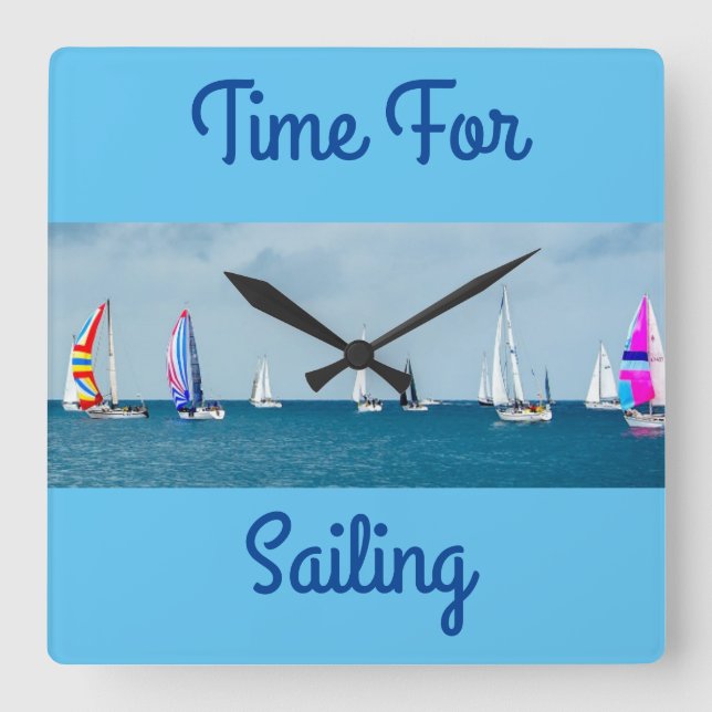 Time For Sailing Quadratische Wanduhr (Vorderseite)