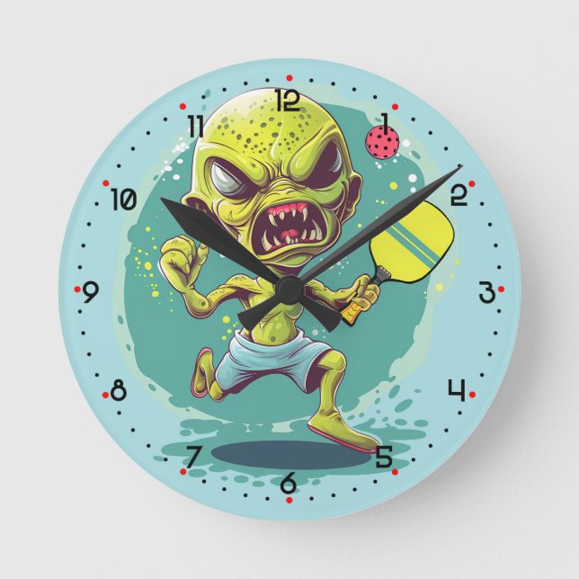 Time for Space Rage Rally Pickleball  Runde Wanduhr (Vorderseite)