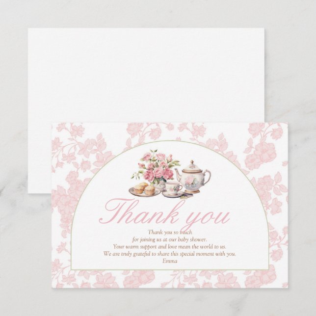 Time for Tea Baby Shower Thank You Dankeskarte (Vorne/Hinten)