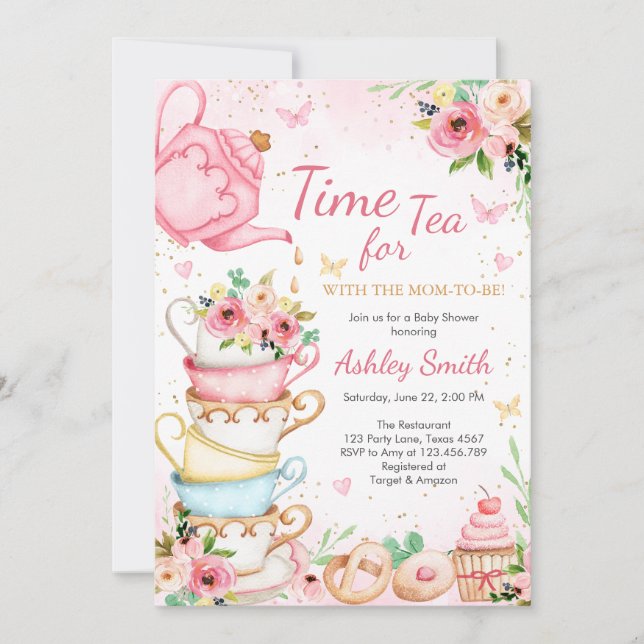 Time for Tea Birthday Party Invitation Einladung (Vorderseite)