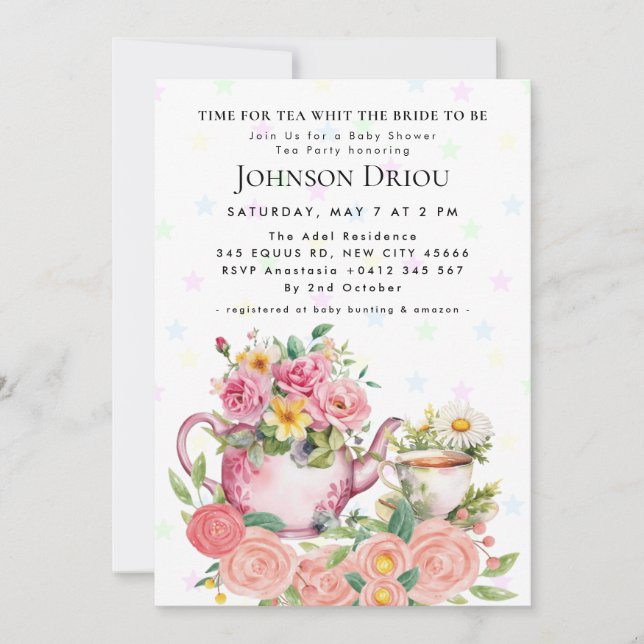 TIME FOR TEA WHIT THE Party Baby Shower Invitation Einladung (Vorderseite)