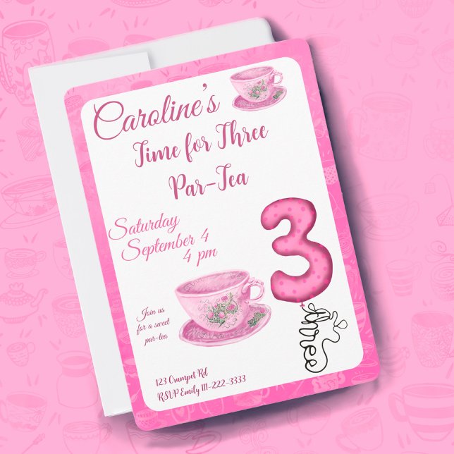 Time for Three Par-tea 3rd Birthday Invitation Einladung (Von Creator hochgeladen)