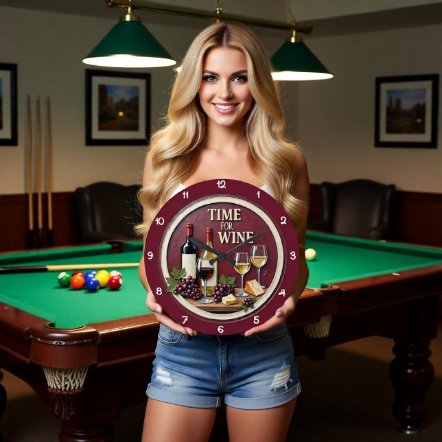 Time For Wine Bottles Cheese Große Wanduhr (Von Creator hochgeladen)