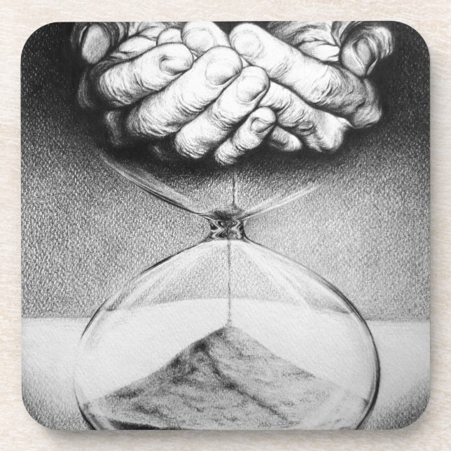 Time Hourglass Hände Stift zeichnend surreale Kuns Getränkeuntersetzer (Vorderseite)