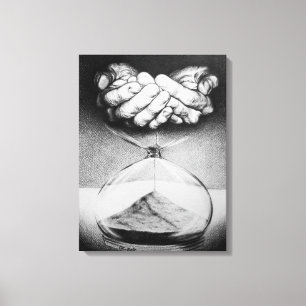 Time Hourglass Hände Stift zeichnend surreale Kuns Leinwanddruck