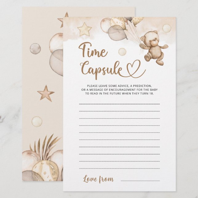 Time Kapsel Baby Bear Baby Shower Game (Vorne/Hinten)