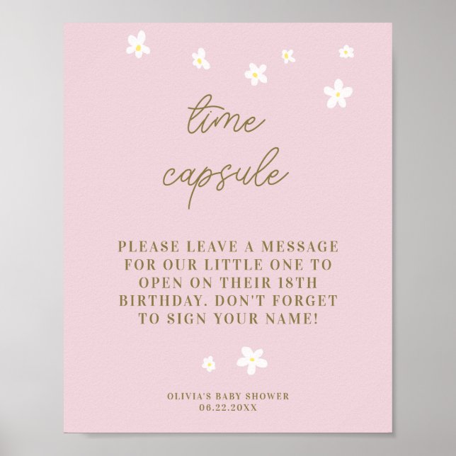 Time Kapsel Baby Dusche Sweet Daisies Pastel Pink Poster (Vorne)