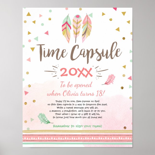 Time Kapsel Feathers Tribal Boho Girl Poster (Vorne)
