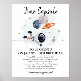 Time Kapsel Weltraumplaneten Junge 1. Geburtstag Poster