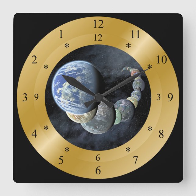 Time Machine Clock ~ Besuch Erde wie Planeten ~ Quadratische Wanduhr (Vorderseite)