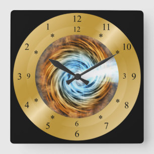 Time Machine Clock ~ Blazar Galaxy ~ Vortex ~ Quadratische Wanduhr