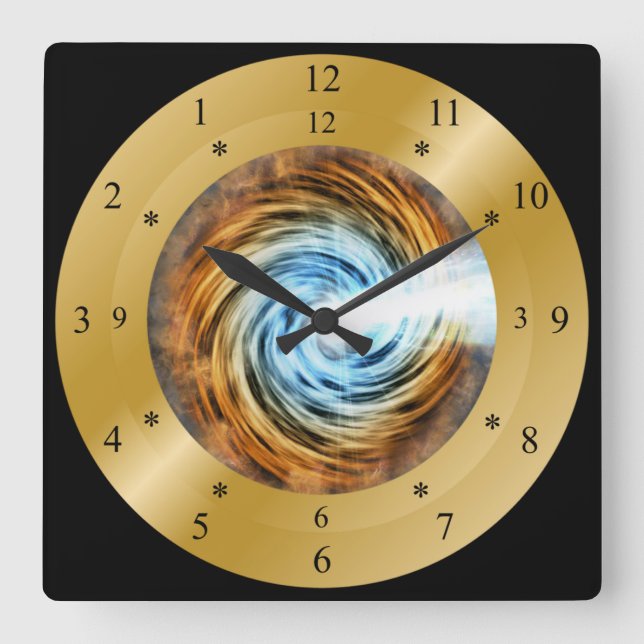 Time Machine Clock ~ Blazar Galaxy ~ Vortex ~ Quadratische Wanduhr (Vorderseite)