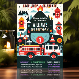 Time Red Hot Fire Truck Motor Sicherheit 1. Geburt Einladung