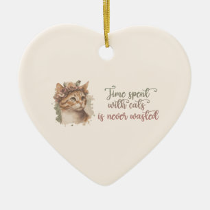 Time Spent With Cats Cute Cat Watercolor Design Keramik Ornament
